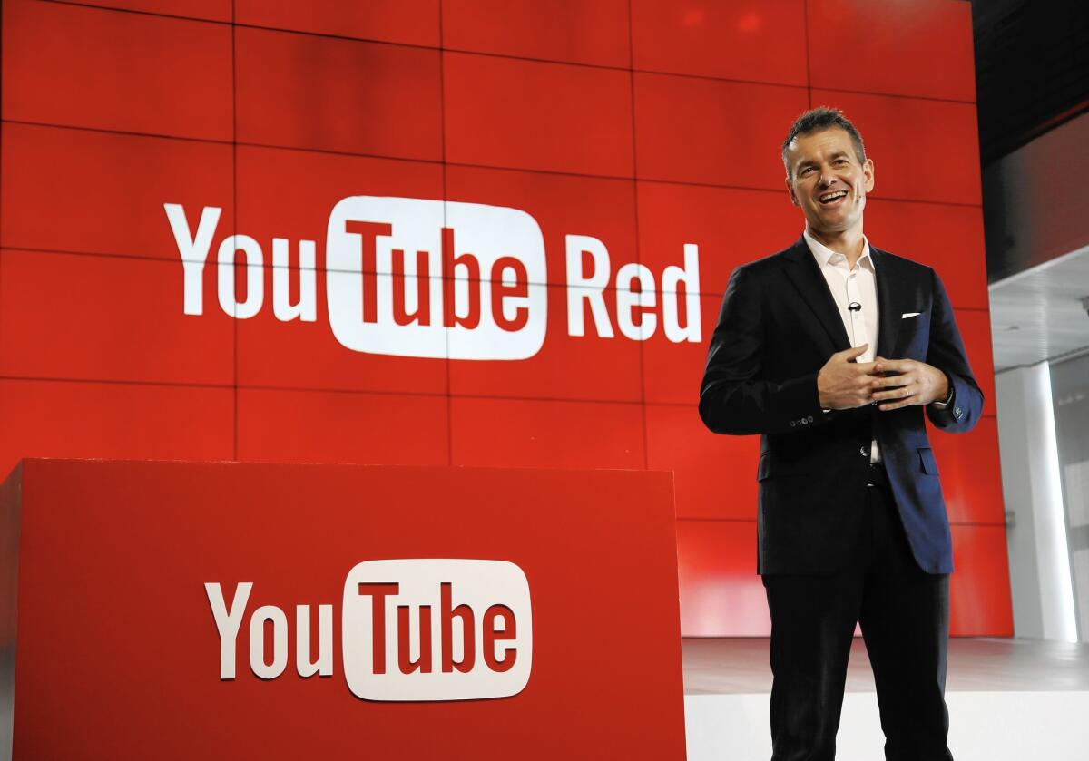 Robert Kyncl, YouTube’s chief business officer, unveils the Red subscription service in Playa Vista.)