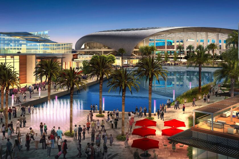 A rendering shows the proposed NFL stadium development project in Inglewood at the site of the old Hollywood Park racetrack.