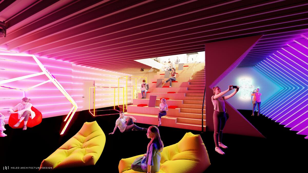 A rendering of the inside of Sessions by the Bay, a proposed cannabis consumption lounge with art exhibit in National City.