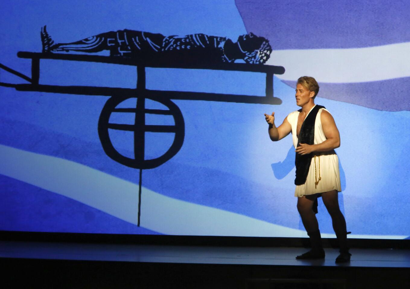 Adam Fisher portrays the "Young Caesar" title character in a one-night presentation brought to life with animated projections and shadow puppets. The 1971 Lou Harrison opera was presented at Walt Disney Concert Hall.