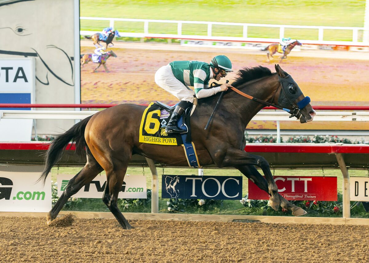 Higher Power, with Flavien Prat aboard, wins the Pacific Classic on Saturday at Del Mar.