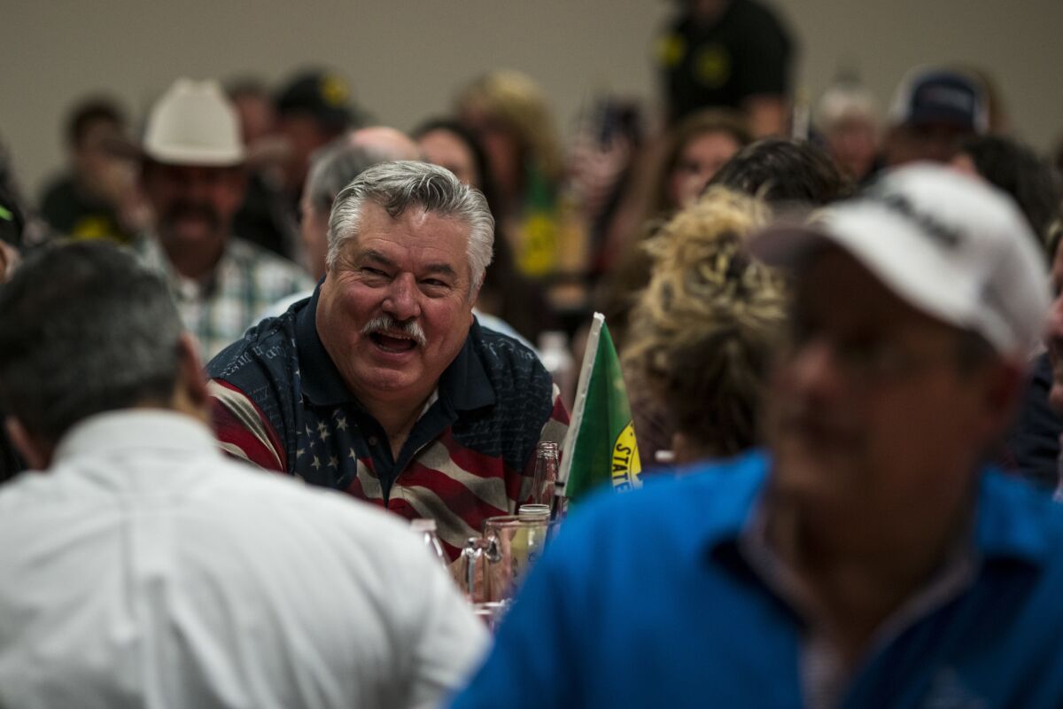 Terry Rapoza at a fundraiser for the State of Jefferson movement on Feb. 17, 2018, in Anderson, Calif. 