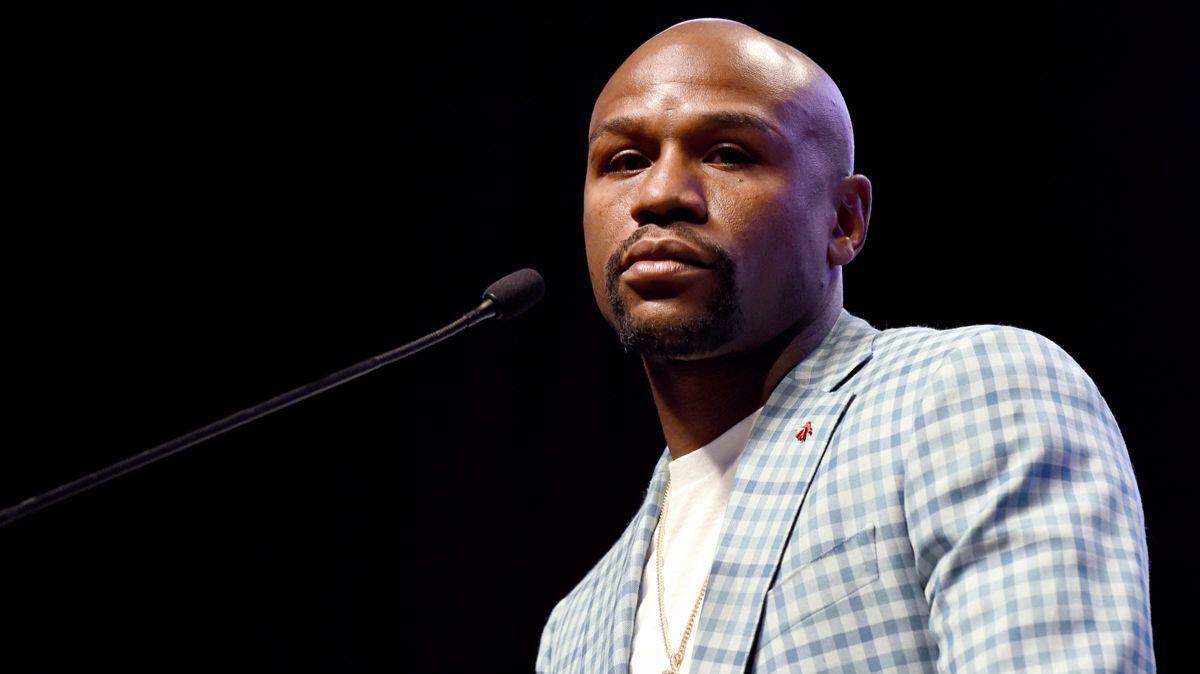 Boxer Floyd Mayweather Jr. is inducted into the Southern Nevada Sports Hall of Fame at the Orleans Arena on June 2 in Las Vegas.