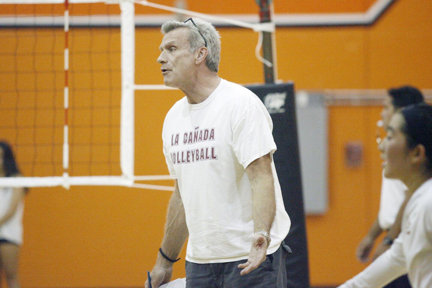 La Canada's coach Brock Turner talks to his team during a game against South Pasadena at South Pasadena High School on Thursday, September 27, 2012.