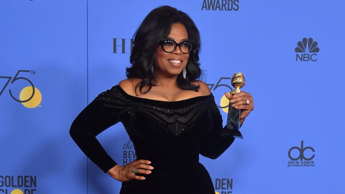 (FILES) This file photo taken on January 7, 2018 shows actress and TV talk show host Oprah Winfrey with the Cecil B. DeMille Award during the 75th Golden Globe Awards in Beverly Hills, California. Americans may love Oprah Winfrey, but most don't want the chat show queen to run for president, although if she did she would beat Donald Trump, a poll revealed on January 12, 2018. Winfrey's rousing speech at Sunday's Golden Globe Awards ceremony ignited speculation that the billionaire entertainment mogul, the first black woman to own a television network, is harboring Oval Office ambitions. / AFP PHOTO / Frederic J. BROWNFREDERIC J. BROWN/AFP/Getty Images ** OUTS - ELSENT, FPG, CM - OUTS * NM, PH, VA if sourced by CT, LA or MoD **