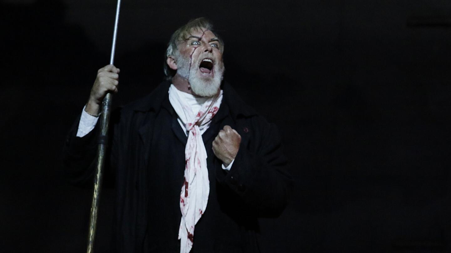 Jay Hunter Morris as Captain Ahab in dress rehearsal of Los Angeles Opera's "Moby Dick" at the Dorothy Chandler Pavilion on Oct. 29, 2015.