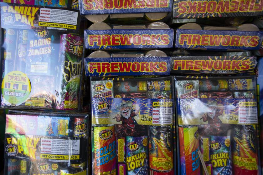 HAWTHORNE, CA - JUNE 29: Detail of fireworks for sale at a fireworks stand on Monday, June 29, 2020 in Hawthorne, CA. (Francine Orr / Los Angeles Times