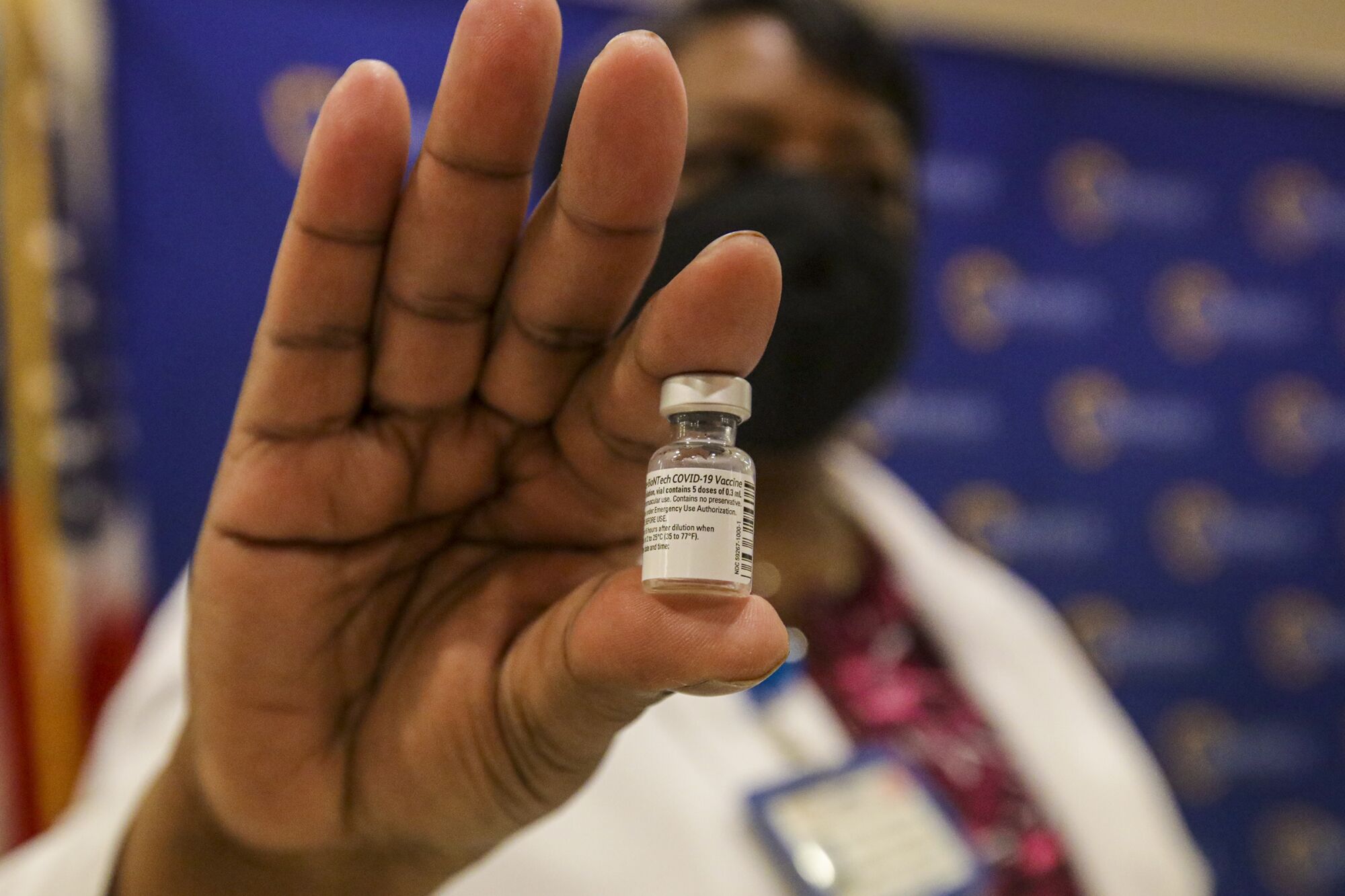 A vial from the first batch of Pfizer-BioNTech COVID-19 vaccine delivered to Arrowhead Regional Medical Center.