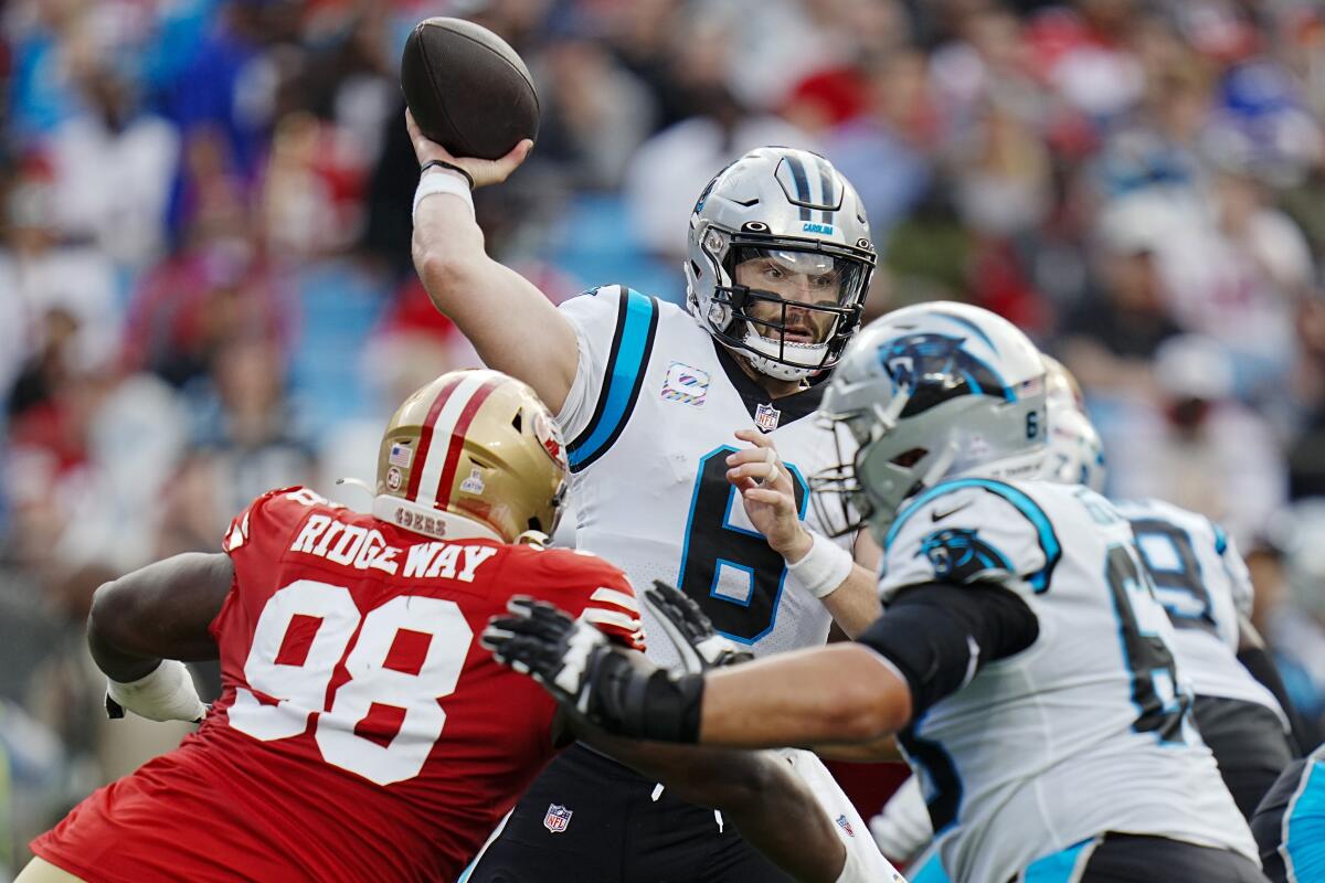 Panthers QB Mayfield a no-show at practice once again - The San Diego  Union-Tribune