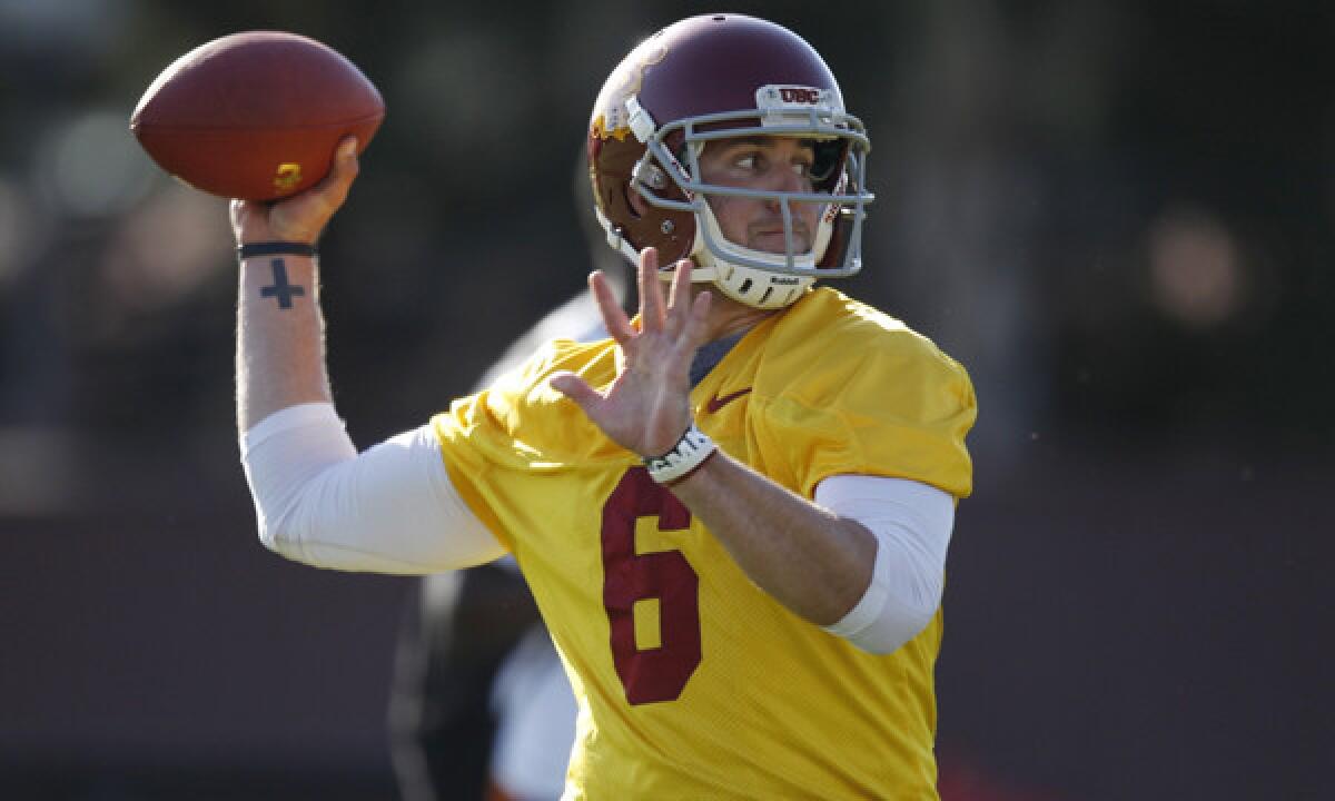 USC quarterback Cody Kessler takes part in a spring practice session on March 13.