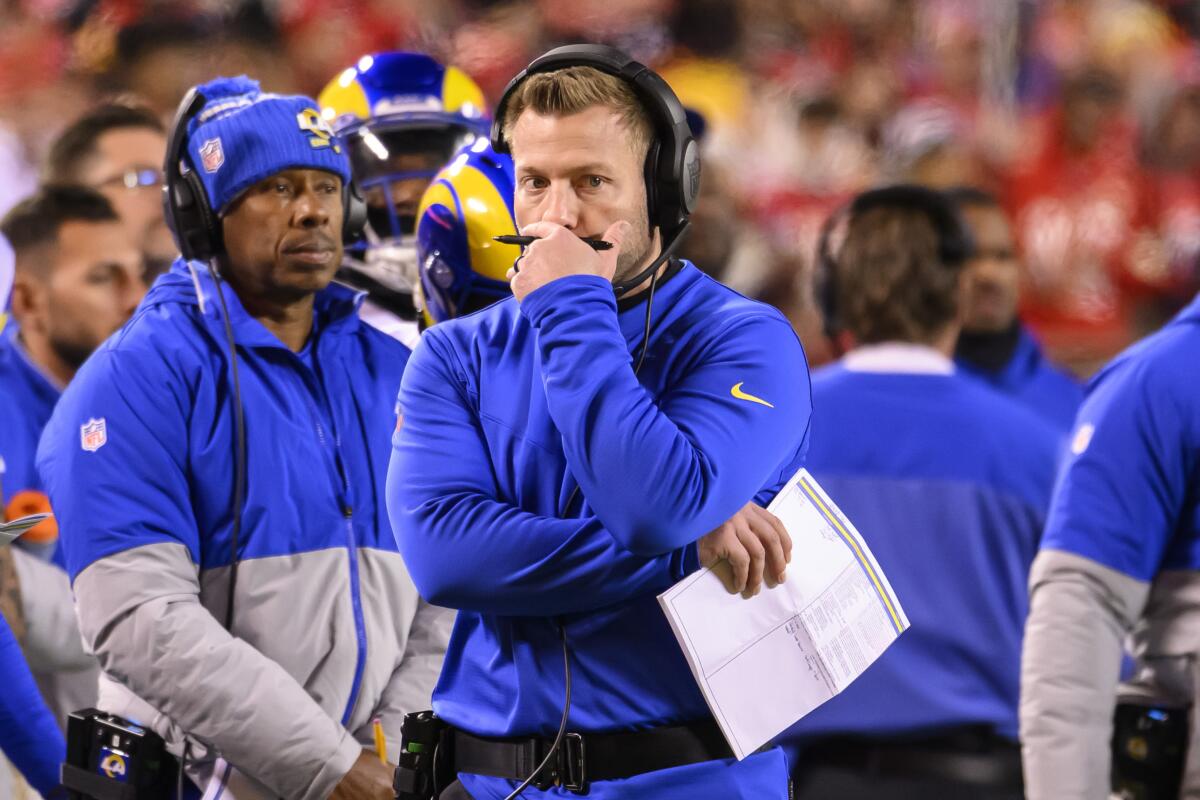 Rams head coach Sean McVay look on during the second half of their game against the Kansas City Chiefs.