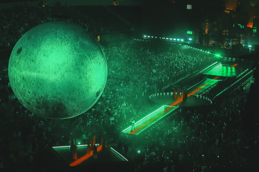An overhead shot of a concert in a stadium