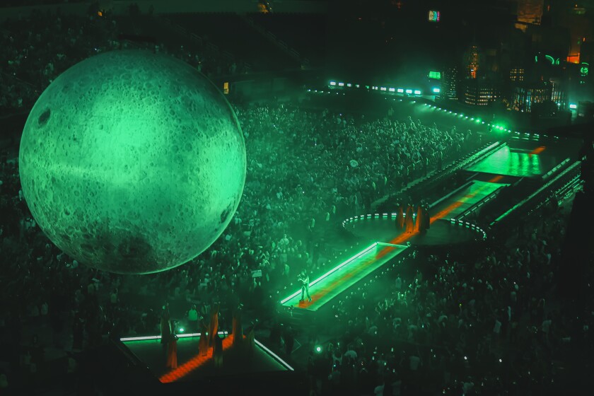 A overhead shot of a concert at a stadium
