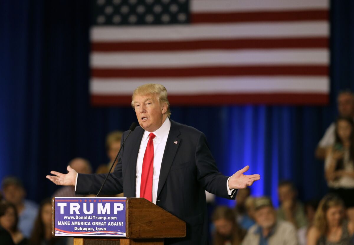 Republican presidential candidate Donald Trump at a rally in Dubuque, Iowa, on Tuesday.