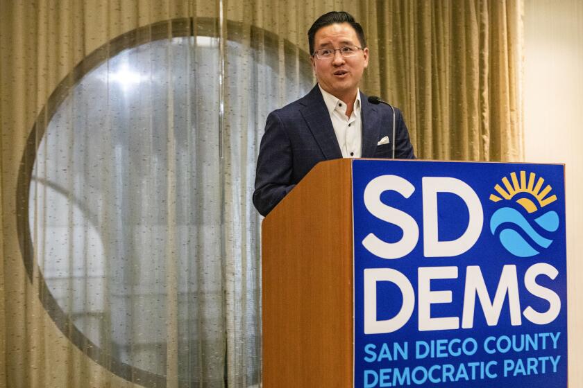 San Diego, CA - November 08: City Council candidate Kent Lee speaks during an election party at The Westin Gaslamp Quarter on Tuesday, Nov. 8, 2022 in San Diego, CA. (Meg McLaughlin / The San Diego Union-Tribune)