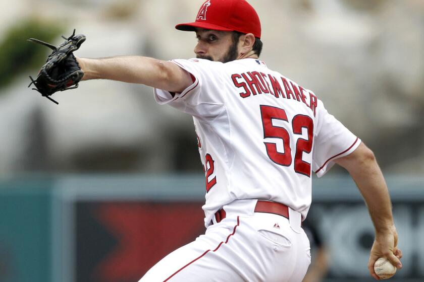 Angels starting pitcher Matt Shoemaker has a 2.81 earned-run average in three starts.