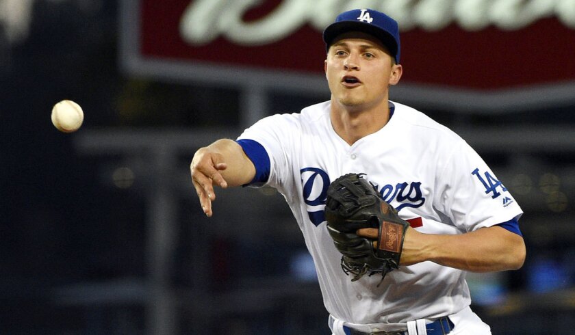 Corey Seager makes a play for the Dodgers against Colorado on June 6.