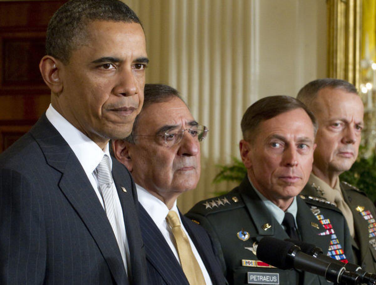 The abrupt resignation of former Central Intelligence Agency Director David H. Petraeus after an extramarital affair came to light, together with expected high-level personnel changes at the State Department and other agencies, create a singular opportunity to embark on the complex process of rebalancing U.S. foreign policy in favor of non-military approaches. Above, from left to right: President Obama, Secretary of Defense Leon Panetta, Petraeus and General John Allen in 2011.