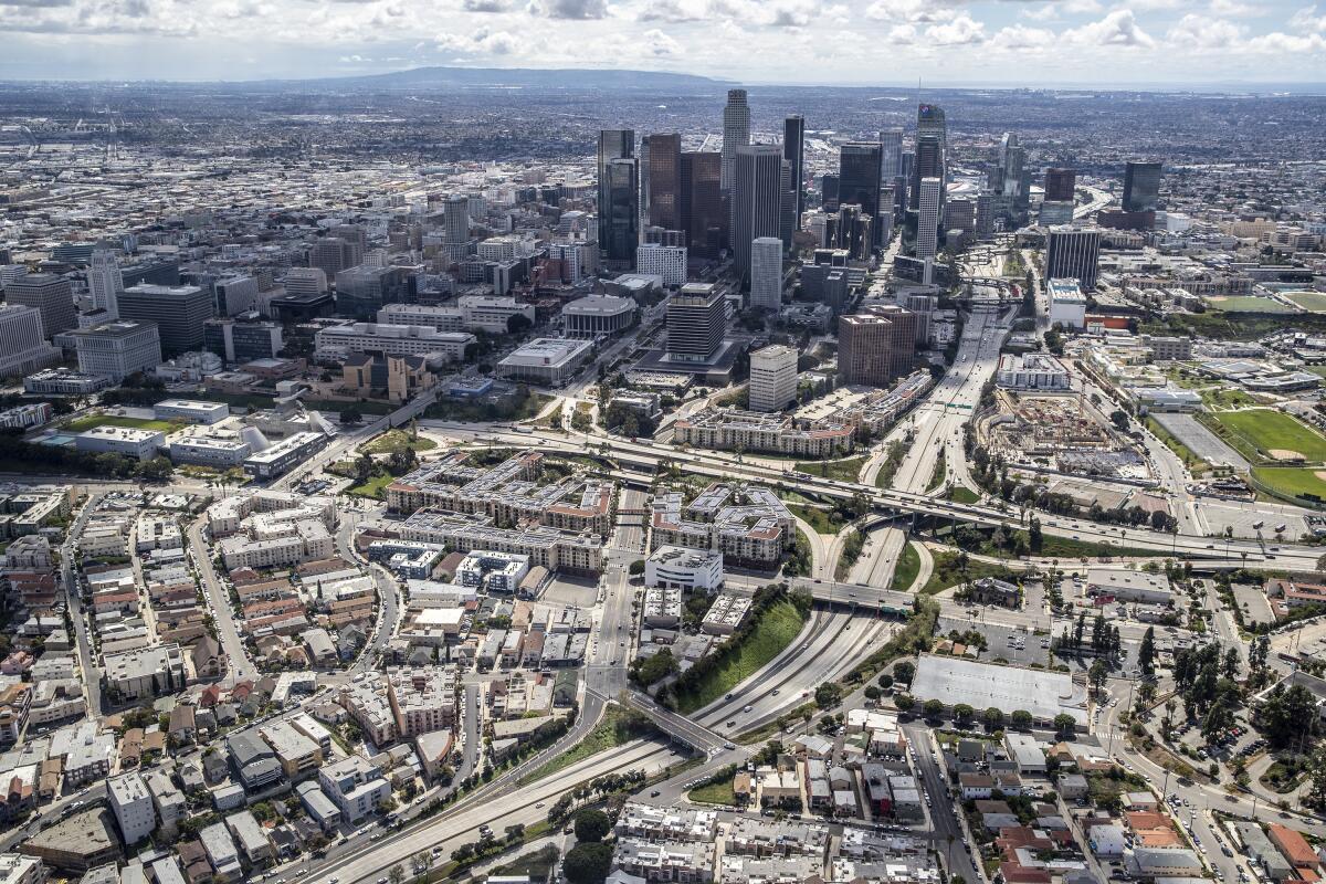 An aerial view of downtown Los Angeles 