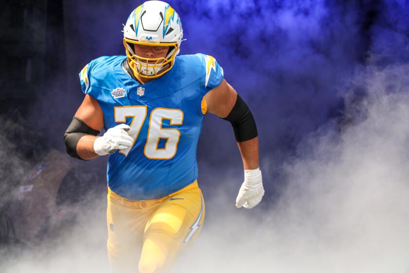 Inglewood, CA, Sunday, September 8, 2024 - Los Angeles Chargers offensive tackle Joe Alt.