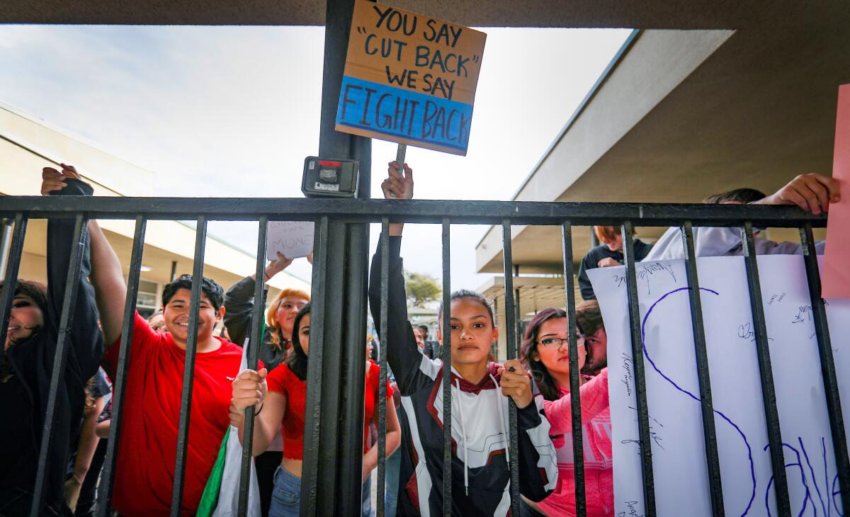 During a school day on Feb. 28, 2020, students attending Hilltop High School in Chula Vista protested budget cuts.