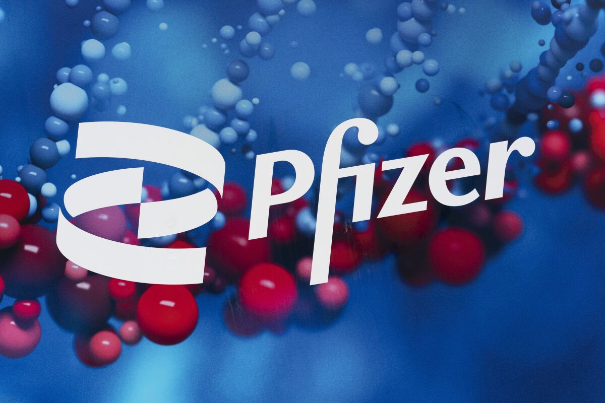 Pfizer logo at its company headquarters