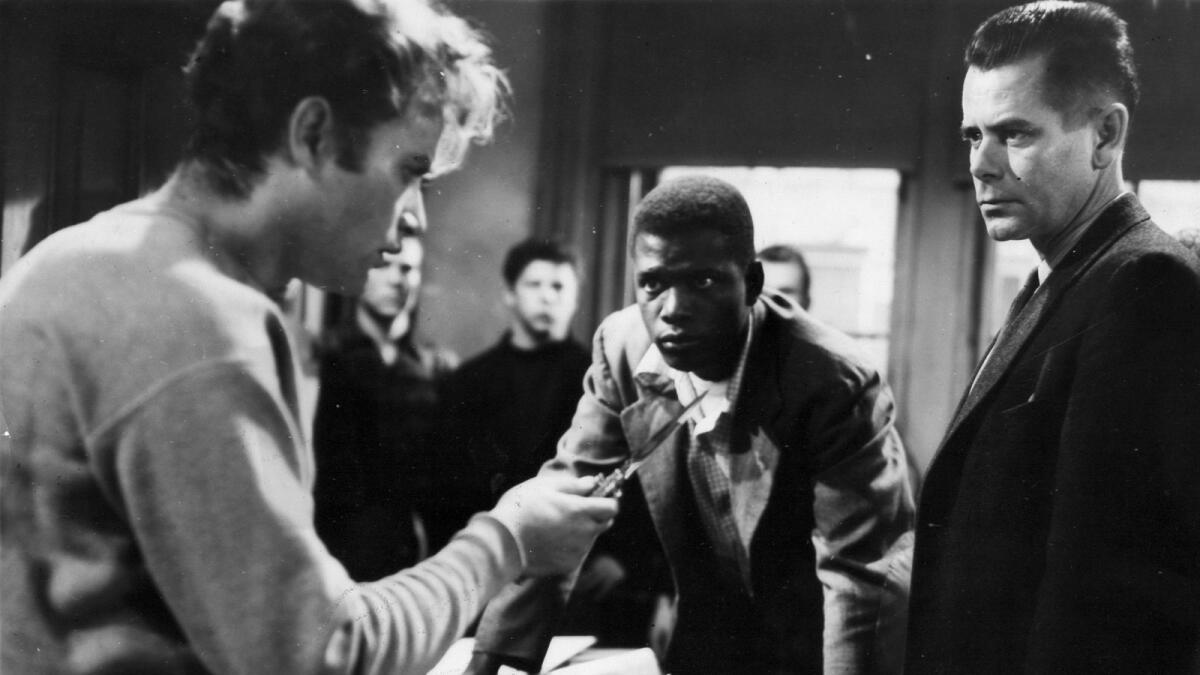 Vic Morrow, left, Sidney Poitier and Glenn Ford in 1955's "The Blackboard Jungle."