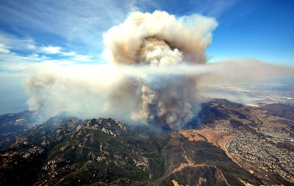 An aerial view of the Springs fire burning in the Santa Monica Mountains between Malibu and Newbury Park.