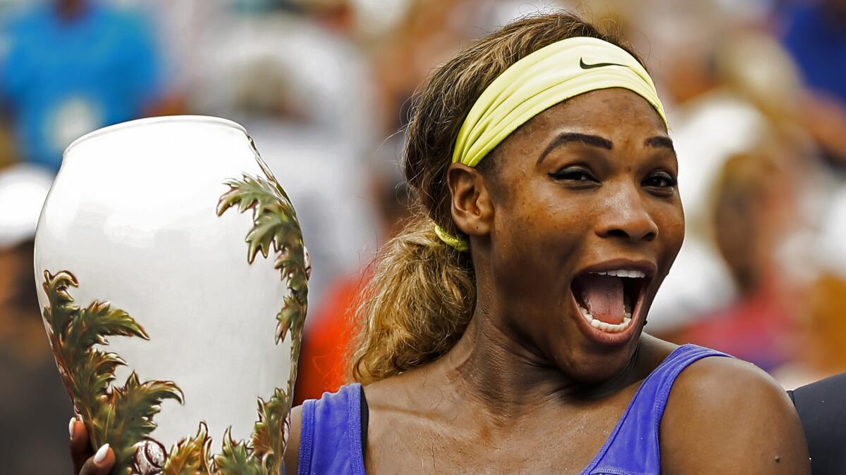 Serena Williams celebrates after defeating Ana Ivanovic at the Western & Southern Open final in Cincinnati on Sunday.