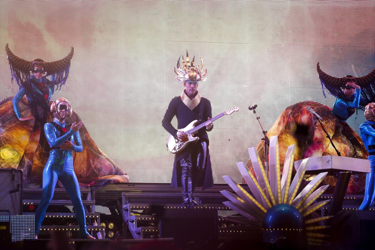 Empire of the Sun performs in the Sahara Tent, on the second day of the second weekend of the Coachella Valley Music and Arts Festival, at the Empire Polo Club in Indio, April 19, 2014.