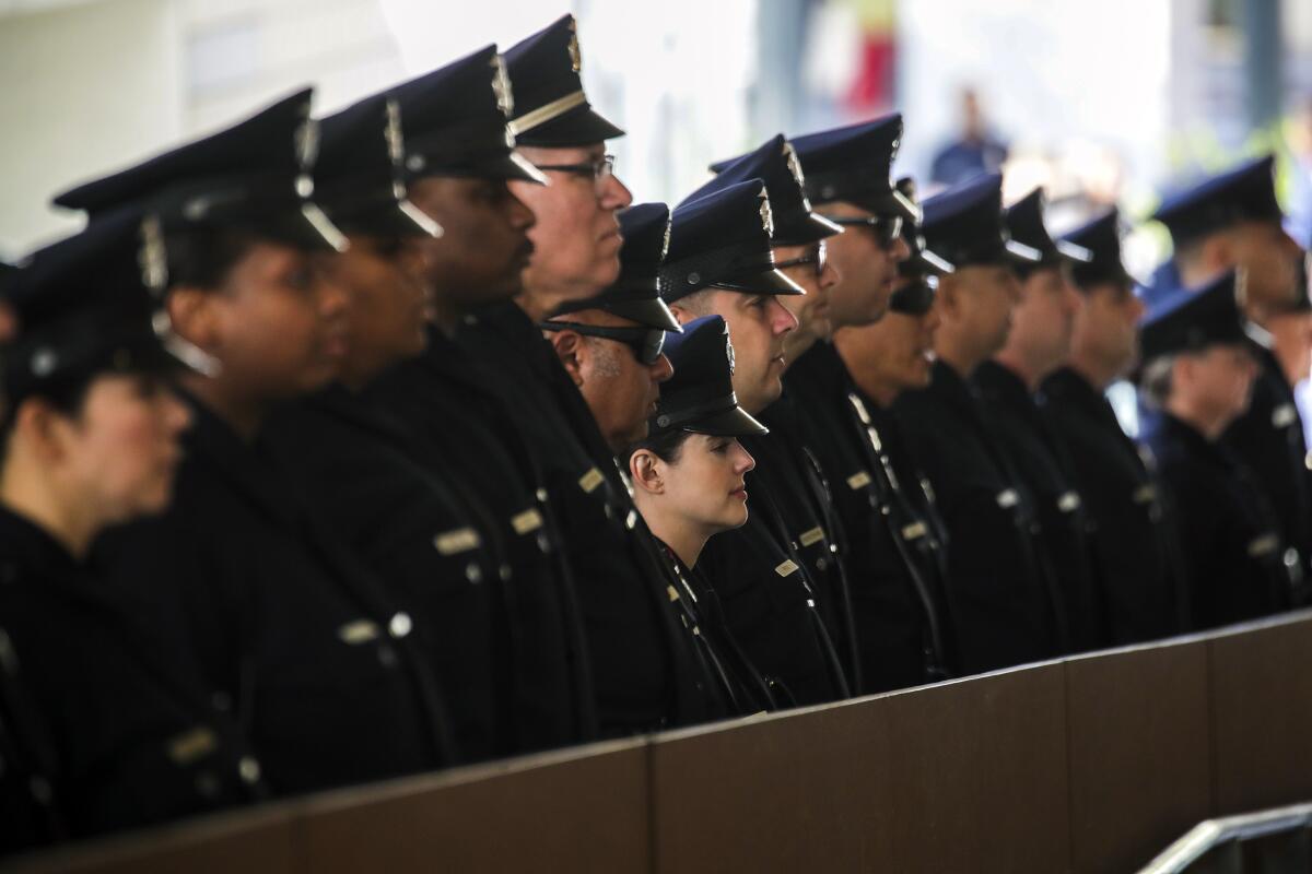 LAPD officers stand in line