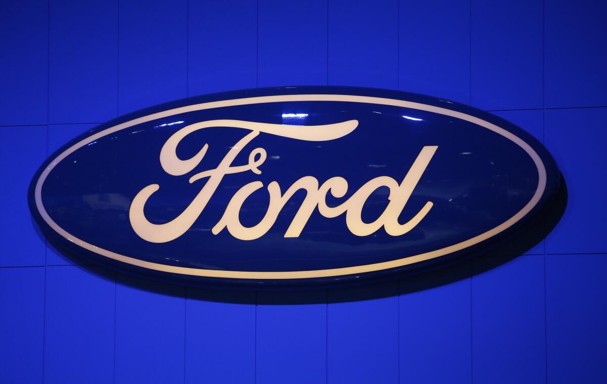 A Ford Motor Co. logo at the Los Angeles Auto Show in Nov. 29, 2012.