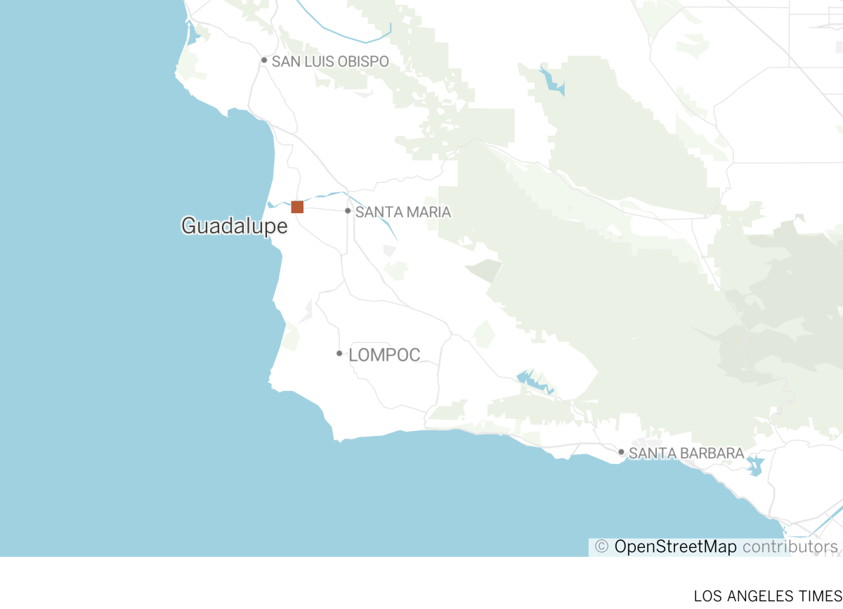 A map showing the location of Guadalupe, Calif., near Santa Maria.