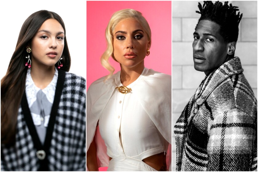 Three images of the Grammy nominees.
