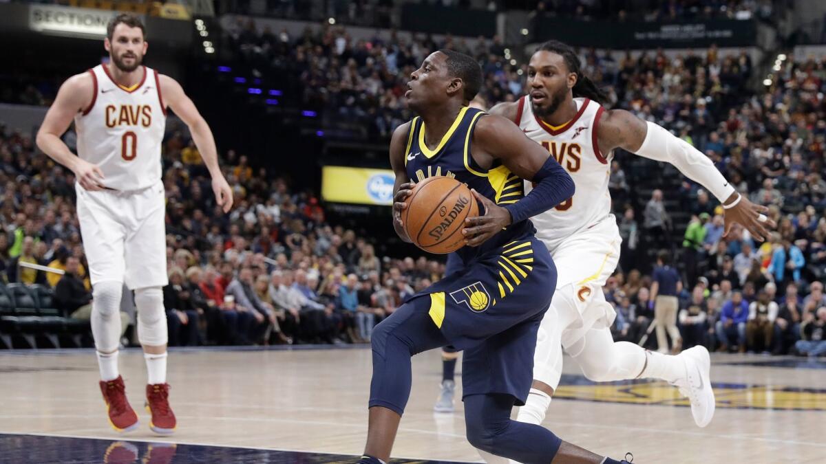 Indiana Pacers' Darren Collison goes to the basket against Cleveland Cavaliers' Jae Crowder during the second half.