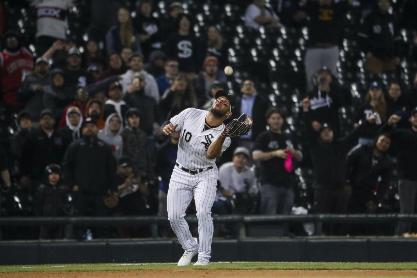 White Sox third baseman Yoan Moncada makes the last out of the game during the ninth inning against the Royals on April 16, 2019, at Guaranteed Rate Field.