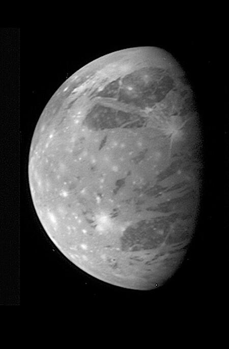 NASA's Pluto-bound New Horizons spacecraft spied Jupiter's moon Ganymede on Feb. 27, 2007, from 2.2 million miles away.