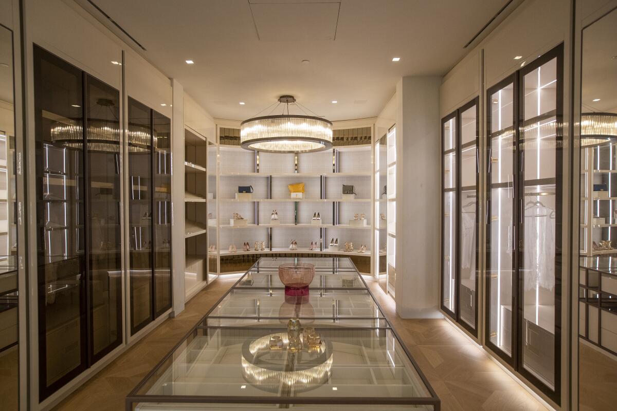 A view of a walk-in closet in the property's master bedroom.