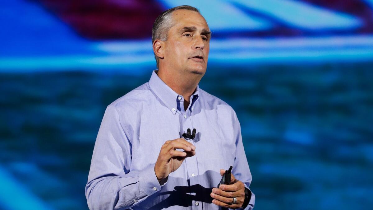 Intel CEO Brian Krzanich delivers a keynote speech at the CES tech show Monday.