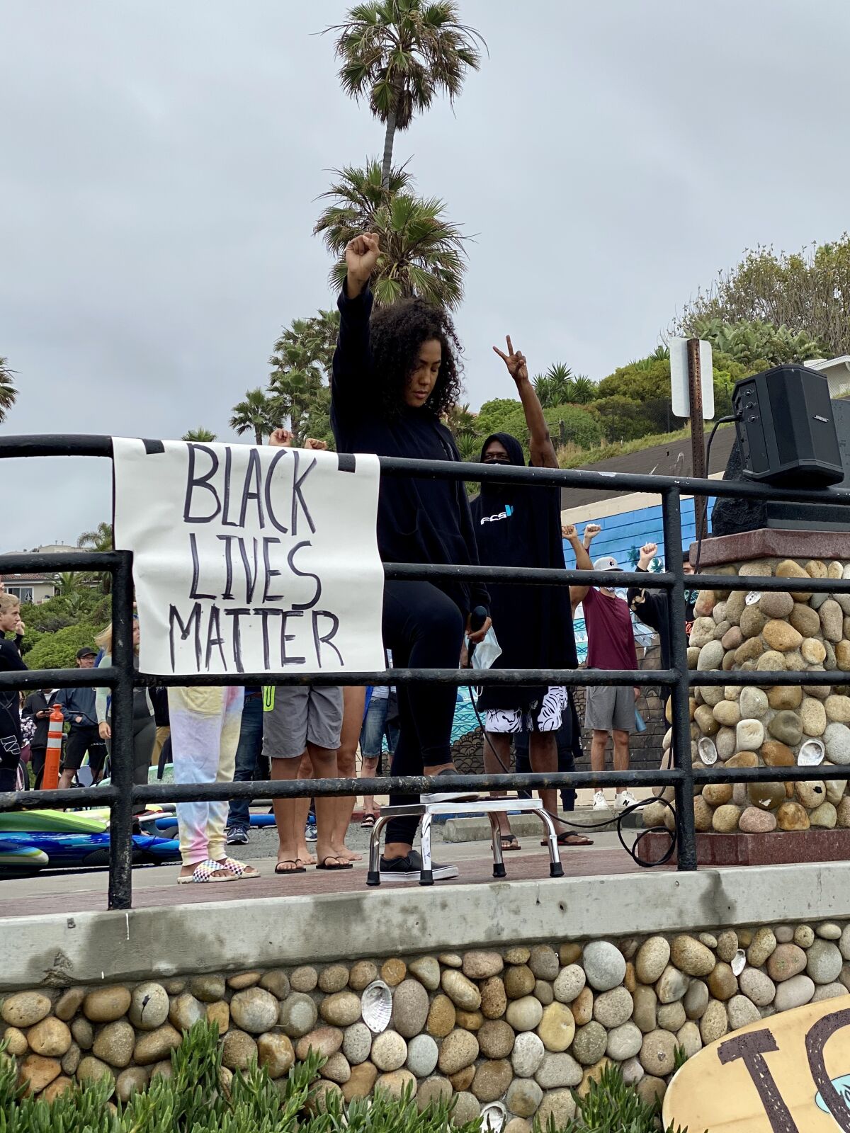 Paddle for Peace organizer Marisa leads protesters in eight minutes and 46 seconds of silence for George Floyd.