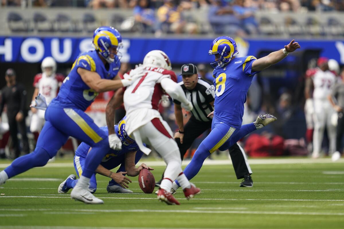 Rams kicker Matt Gay makes a field goal against the Arizona Cardinals during the first half.
