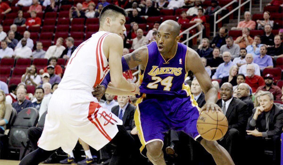Kobe Bryant had 39 points, six rebounds and two assists in the Lakers' loss, 107-105, to the Rockets.