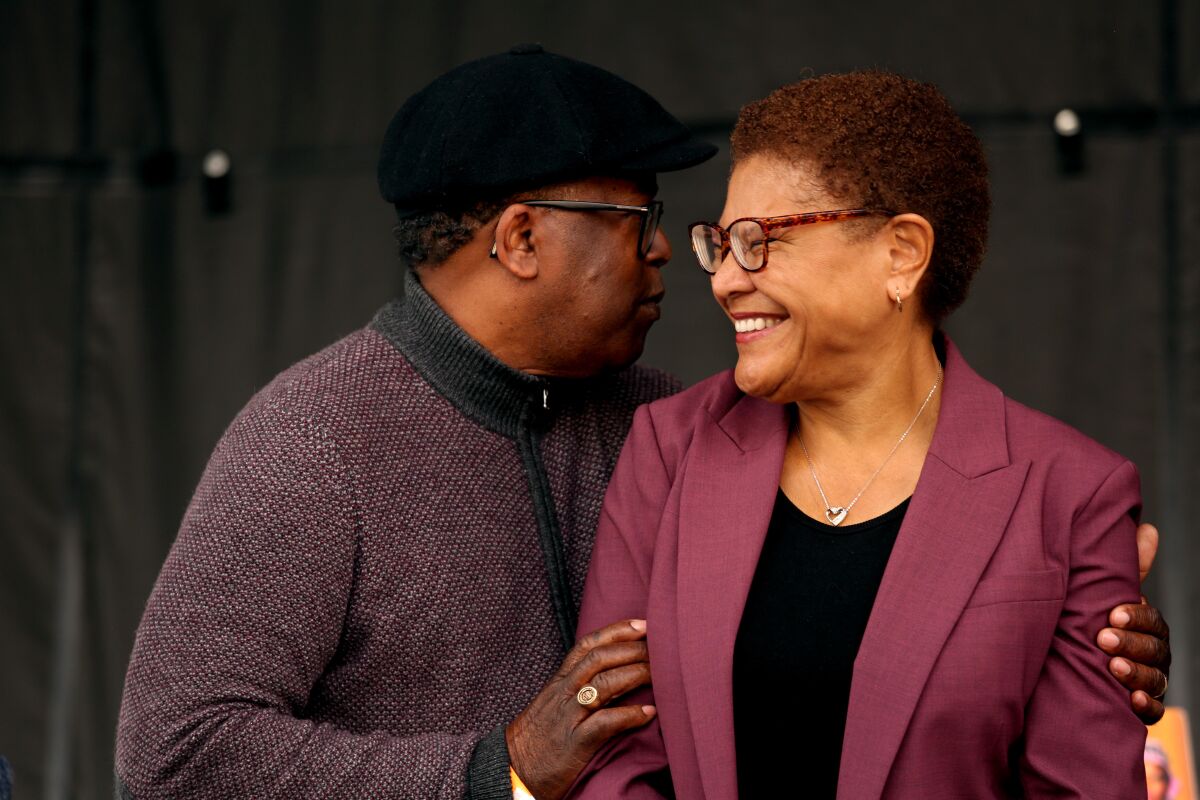 Mark Ridley-Thomas, left, with Karen Bass