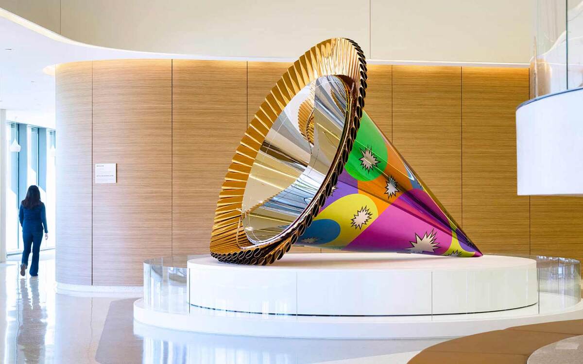 Jeff Koons' "Party Hat (Orange)" has been installed in the main lobby at UCSD Health’s Jacobs Medical Center in La Jolla.