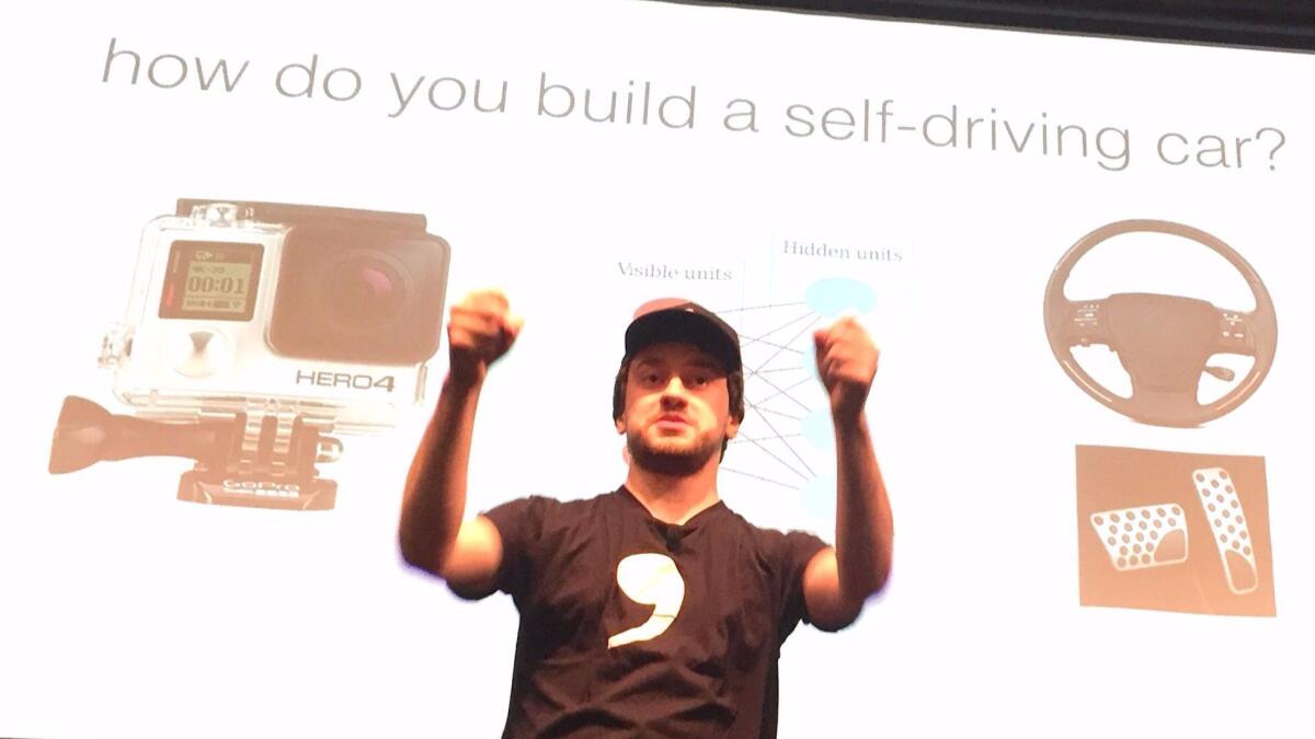 George Hotz at the Western Automotive Journalists conference in Mountain View on Oct 10.