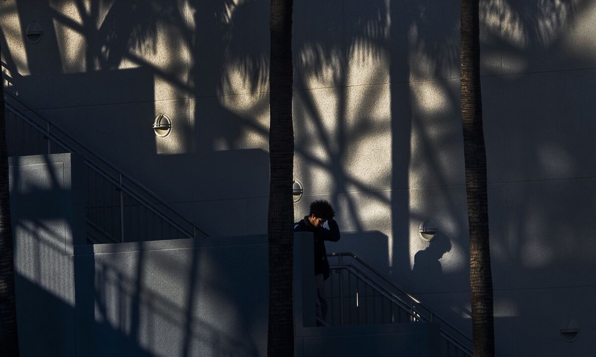Shadows of palm trees and a staircase in Long Beach 