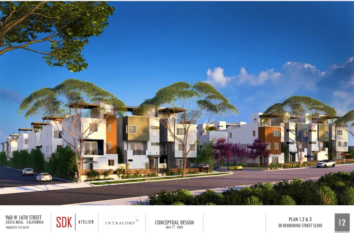 A concept design shows a proposed 38-unit residential development being planned for 960 W. 16th St. in Costa Mesa.