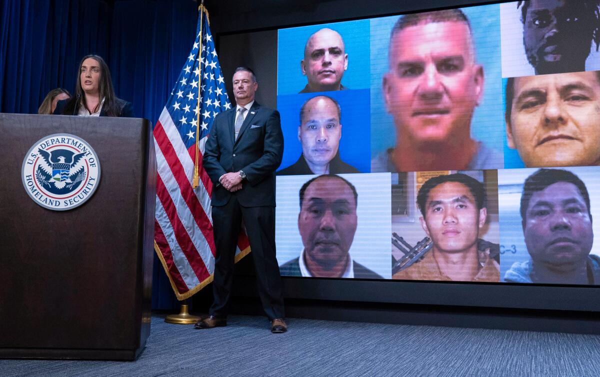 U.S. Immigration and Customs Enforcement officials discuss the deportations to South Sudan at a May 21 news conference.