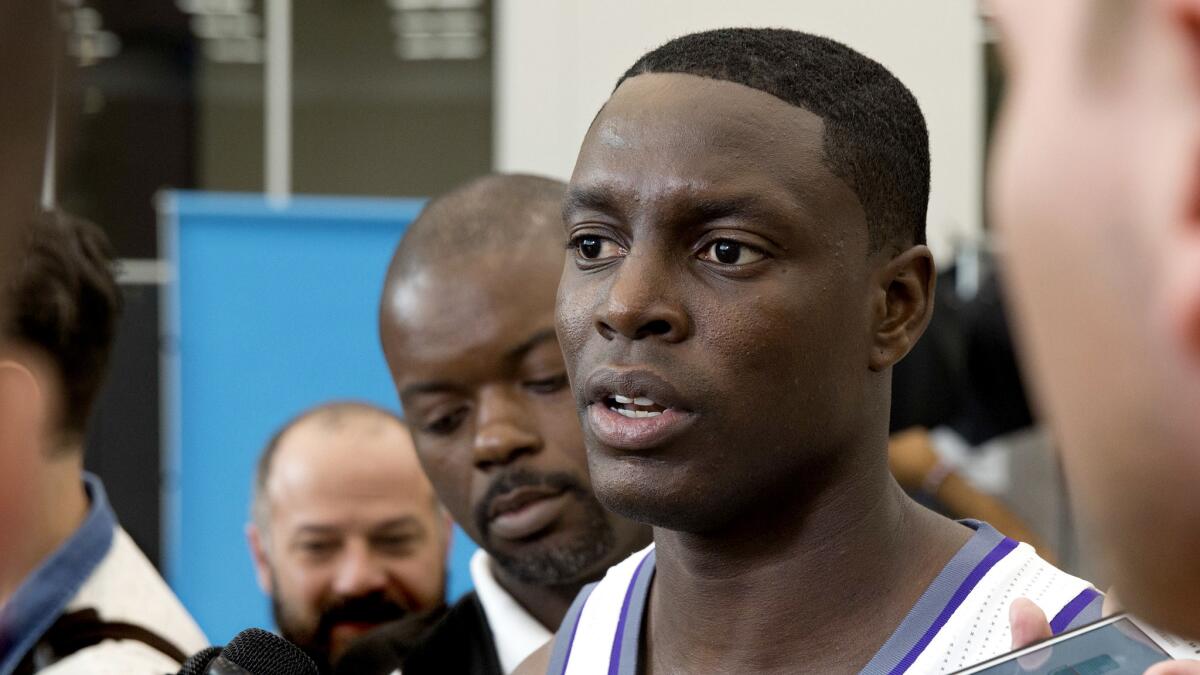 Kings guard Darren Collison talks to reporters during the team's media day on Sept. 26.
