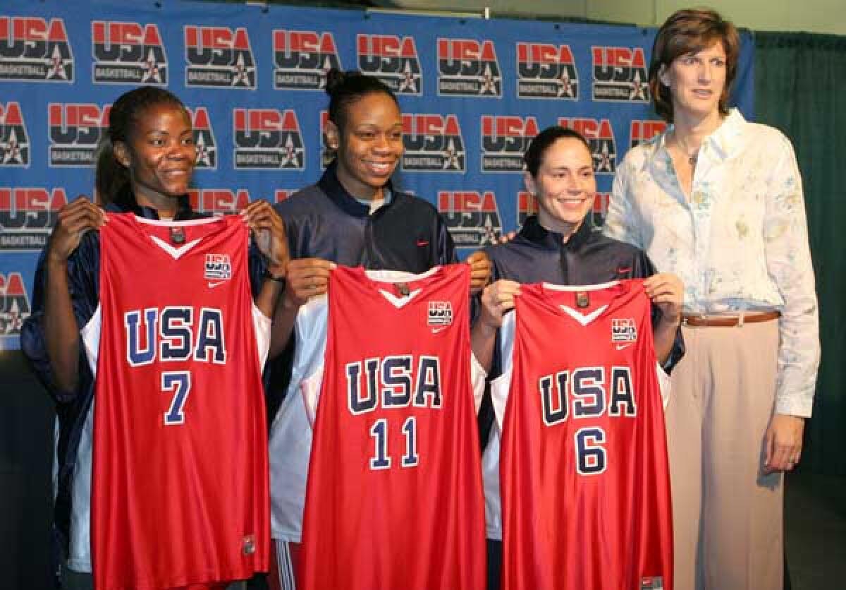 Basketball star Sheryl Swoopes, left, is profiled on "Nine for IX" on ESPN and ESPN2. Tina Thompson, Sue Bird and Anne Donovan.